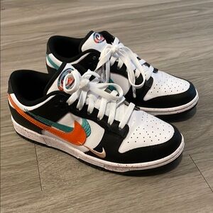Nike Dunk Low Sneakers - Black, White, Orange, Teal